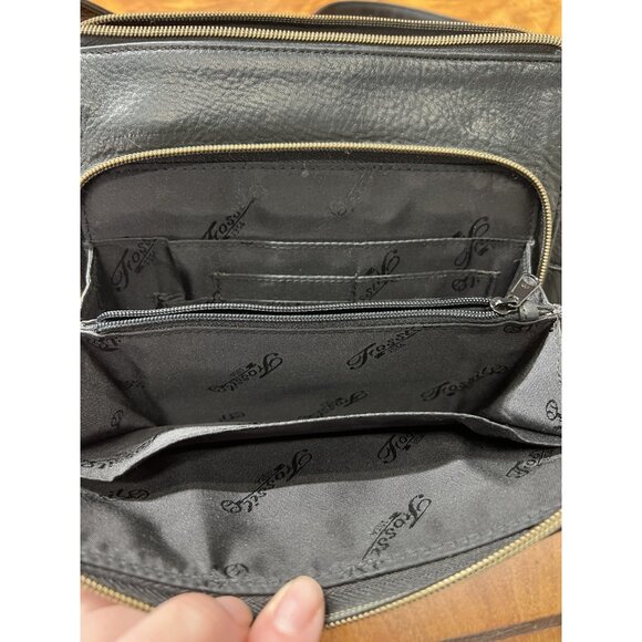 Vtg Fossil 1954 75082 Black Genuine Leather Adjustable Shoulder Bag Purse Charm - Picture 9 of 10